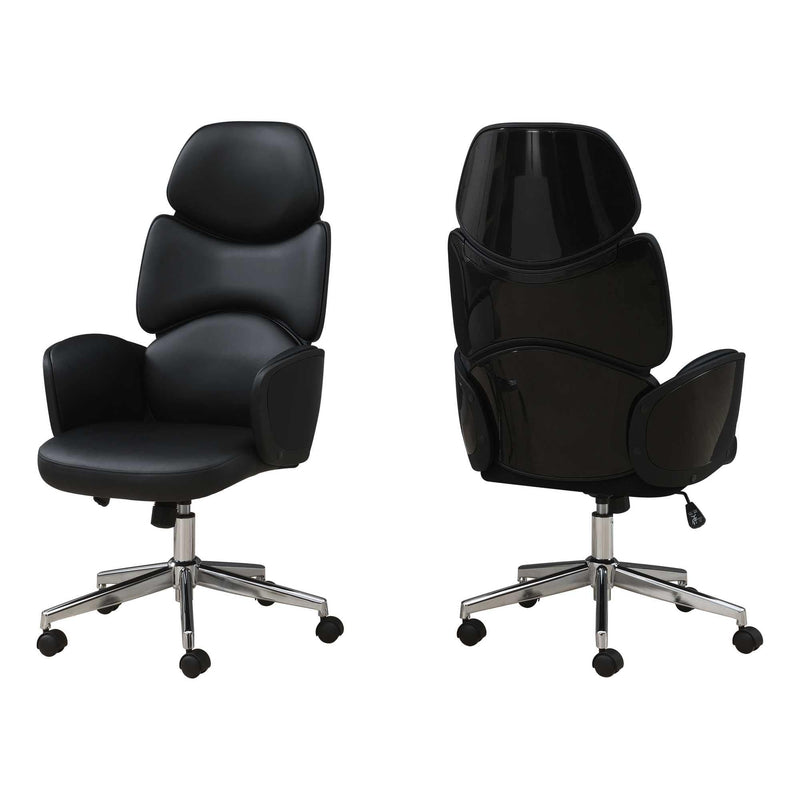 Homeroots Black Faux Leather Tufted Seat Swivel Adjustable Executive Chair Leather Back Plastic Frame 376546