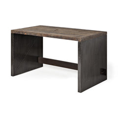 Homeroots Dark Brown Solid Reclaimed Wood Office Desk With Metal Cladded Frame 380202