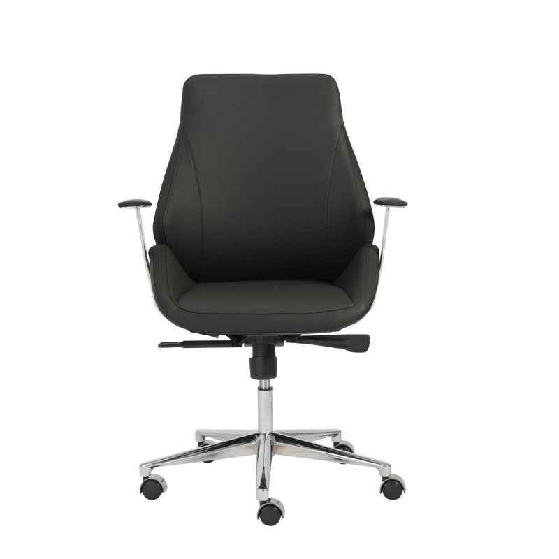 Homeroots Black Faux Leather Seat Swivel Adjustable Task Chair Leather Back Steel Frame 400756