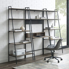 Walker Edison Arlo 3-Piece Metal and Wood Ladder Desk and Shelf Set
