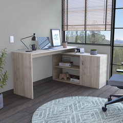 Depot E-Shop Pearl L-Shaped Desk, Single Door Cabinet, Two Shelves - My Home Office Store