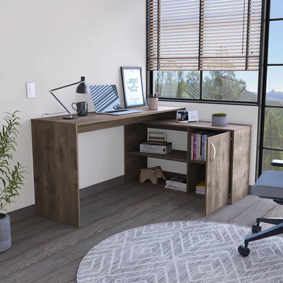 Depot E-Shop Pearl L-Shaped Desk, Single Door Cabinet, Two Shelves - My Home Office Store