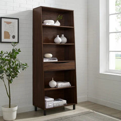 Walker Edison Modern 5-Shelf Bookcase with Drawer