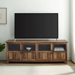 Walker Edison Goodwin 70" TV Console with Glass and Wood 4 Panel Doors
