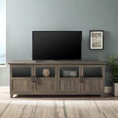 Walker Edison Goodwin 70" TV Console with Glass and Wood 4 Panel Doors